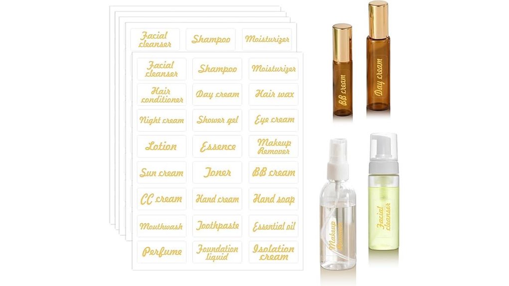 Top Waterproof, Readable Toiletry Labels for Travel Bottles 6 gold foil toiletry labels