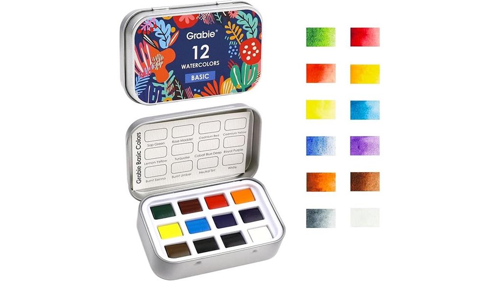 Best Watercolor Travel Sets (Pan Paints) for Artists on the Go 14 grabie 12 color travel set