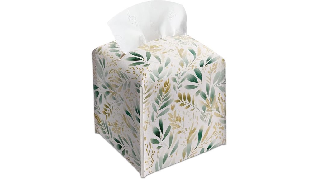 green leather tissue holder