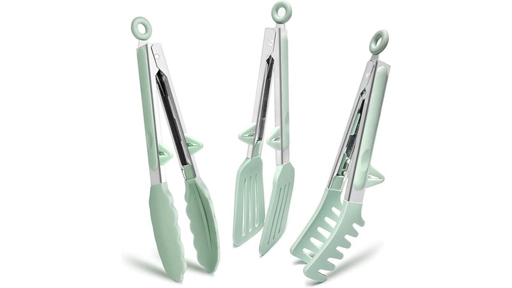 green mini silicone tongs