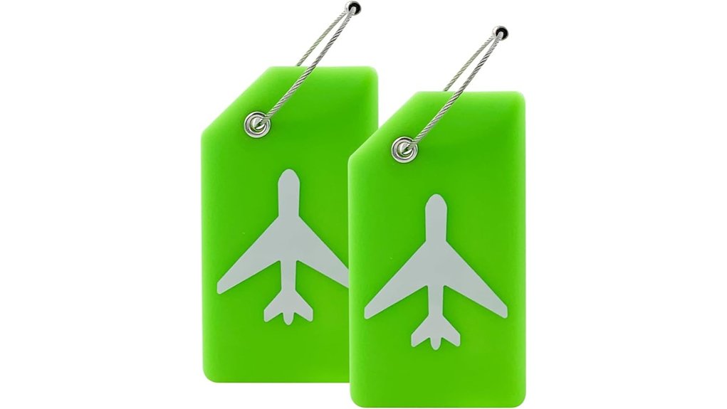 green silicone luggage tags