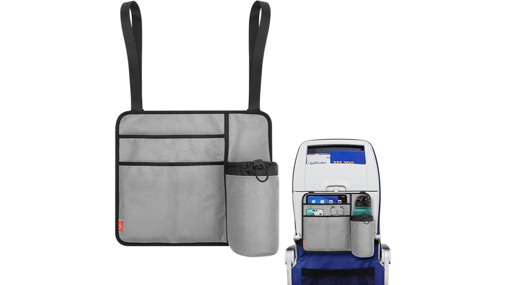 grey airplane seat organizer