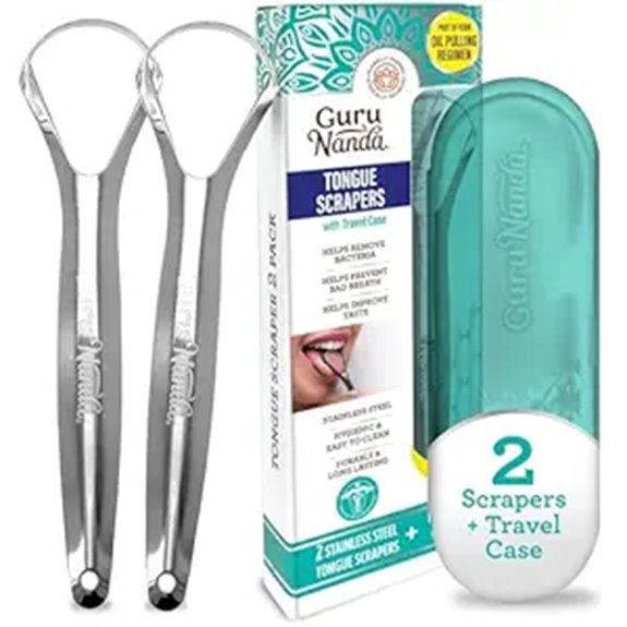 Best Travel Tongue Scrapers: Case Included for On-the-Go Use 1 gurunanda 2 pack stainless tongue