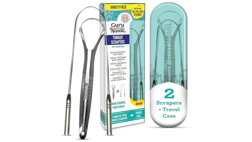 Best Travel Tongue Scrapers: Case Included for On-the-Go Use 7 gurunanda two pack spoon scraper