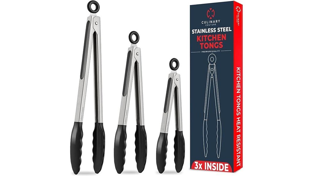 heat resistant 3 piece silicone tongs