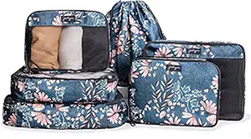 Best Checked Luggage With Modular Interior Cube Systems (Organized Packing) 6 jadyn navy floral cubes