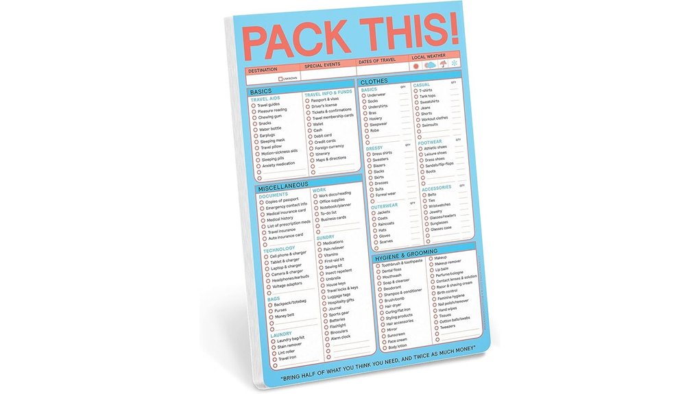Packing List Cards (Reusable Checklists) That Travelers Love 7 knock pad pastel 6x9