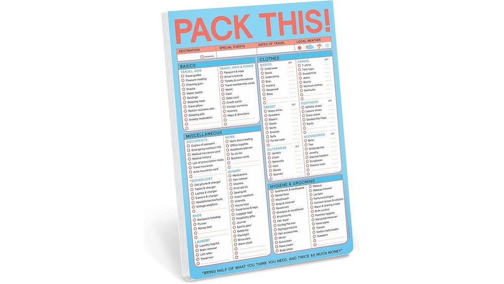 Reusable Luggage Checklists (Laminated Cards) for Travel Prep 4 knockknock pack pastel pad