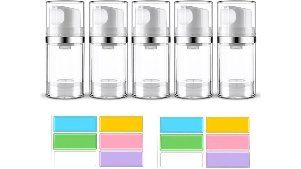 Top Clear Refillable Pump Bottles for Travel You Must Try 9 labeled 5 pack airless bottles