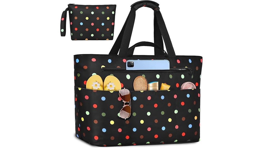 Tote Bags with Separate Wet Pocket (Swimwear Ready) for Dryness 2 large wet pocket waterproof tote