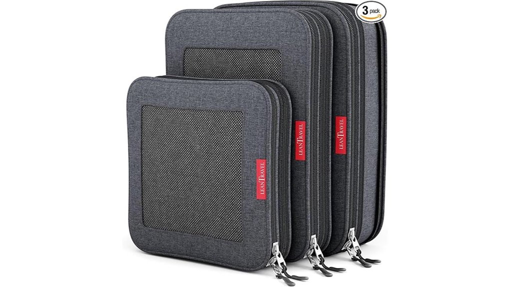 Compression Packing Cubes for Winter Layers with Thick Zipper 3 leantravel compression 3 pack black