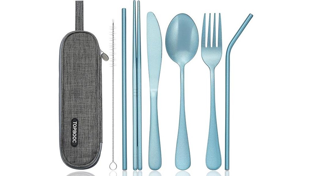 Durable & Light Travel Utensil Sets for Picnic Perfection 13 light blue stainless portable cutlery