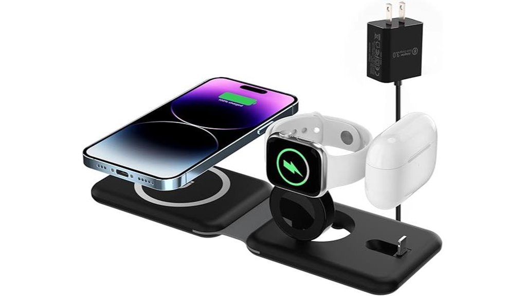 Compact Multi-Device Charging Docks With One Outlet Travelers 11 magnetic 3 in 1 foldable charger
