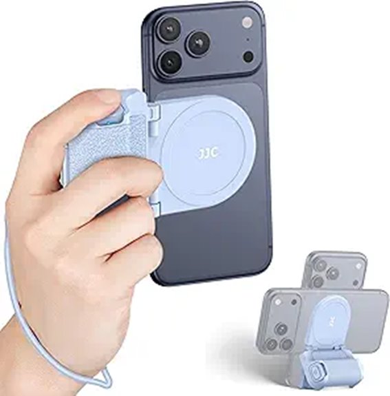 Phone Grips for Travel Photography (Secure One-Hand) Shot Magic 15 magnetic light blue stand