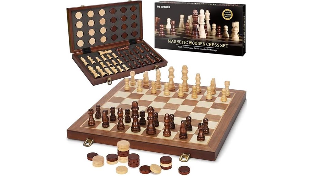 magnetic wooden chess checkers set