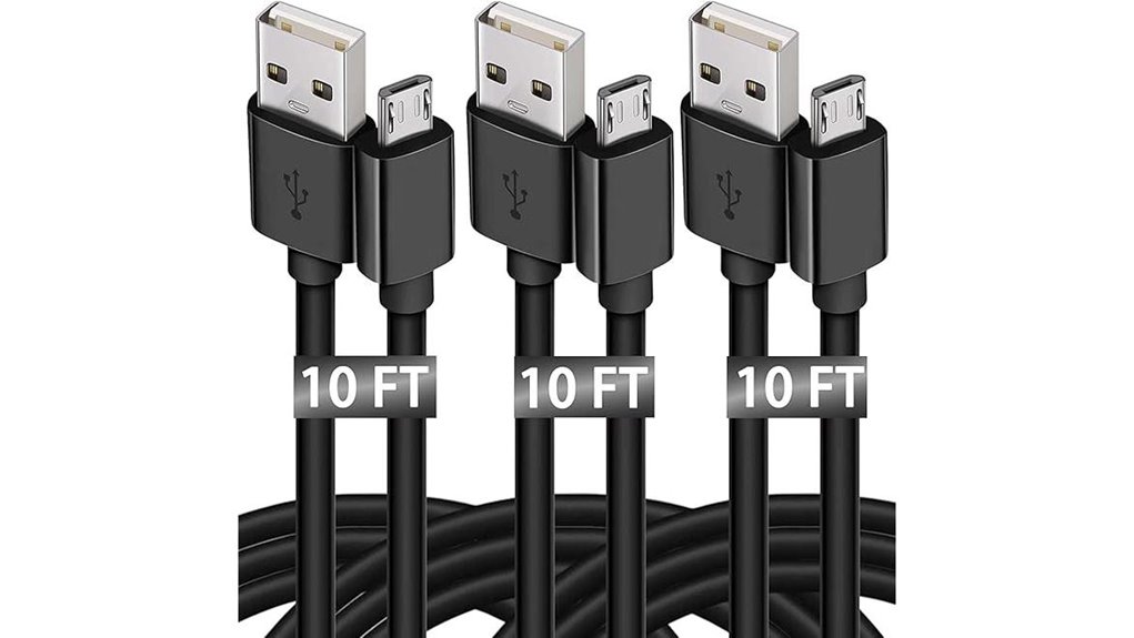 Long Charging Cables With Extra Reach for Hotel Beds 4 matein 10ft usb trio