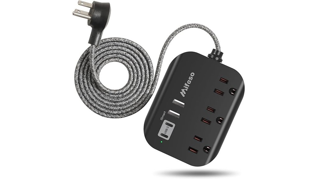 Travel-Friendly Extension Cords (Compact, Multi-Outlet)-Power On 9 mifaso 5ft 3 outlet usb