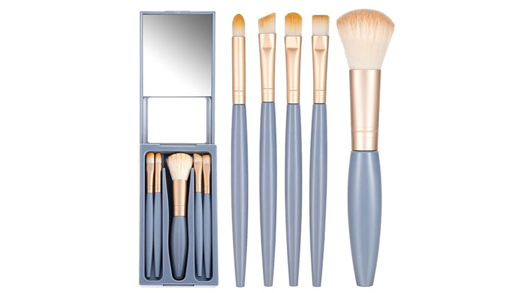 Mini Makeup Brush Sets (Protective Cases) Worth Trying 1 mirror enhanced 5 brush travel kit