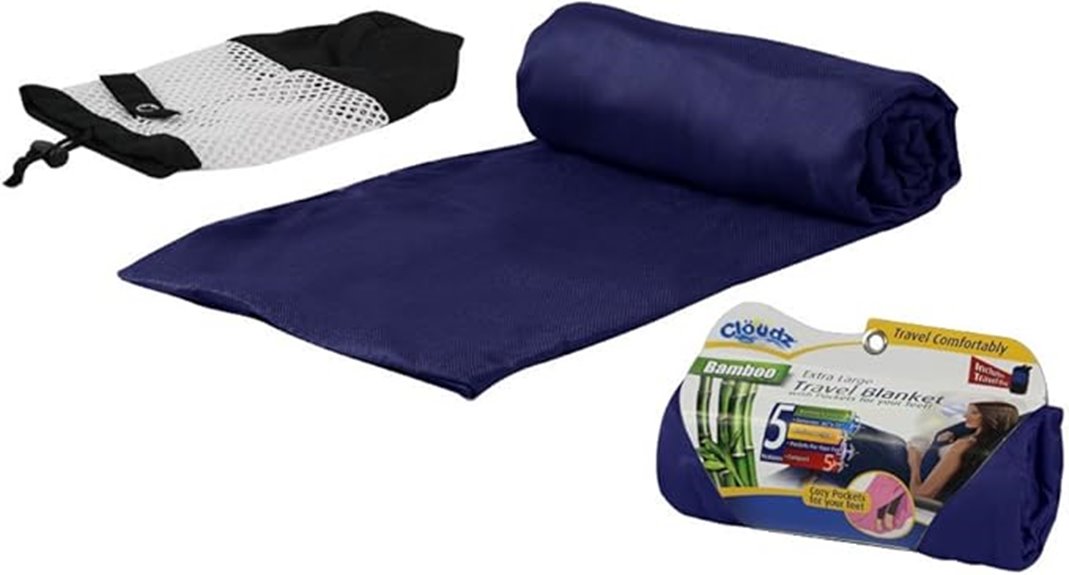 Travel Blankets That Keep Tall Travelers Warm With Extra Length 5 navy xl blanket pockets