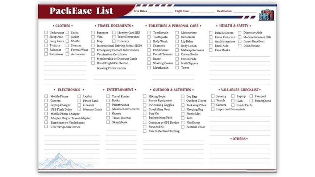 packease travel packing list