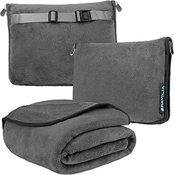 Travel Blankets Soft, Compact: Cozy Comfort for Cold Flights 4 pavilia 2 in 1 gray