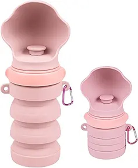 Collapsible Pet Water Bottles for Travel (One-Hand Squeeze) 1 pink collapsible dog bottle