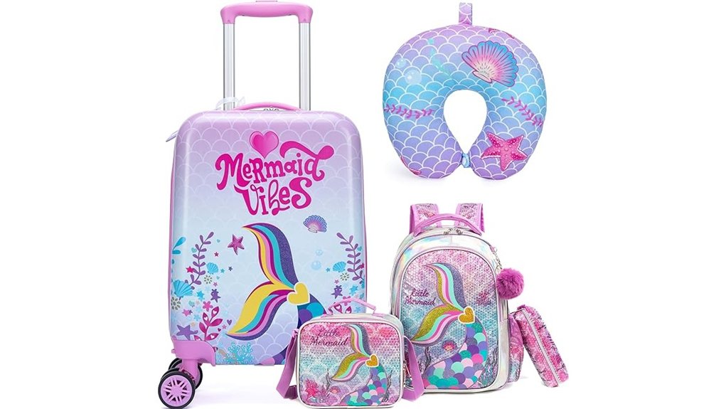 Kids Luggage That Actually Rolls Well (Not Just Cute) 8 pink mermaid 5 piece set