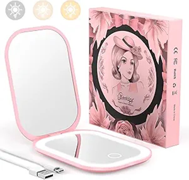Compact Mirror with LED Ring (Pocket) for On-the-Go Glow 14 pocket light 1x 3x mirror