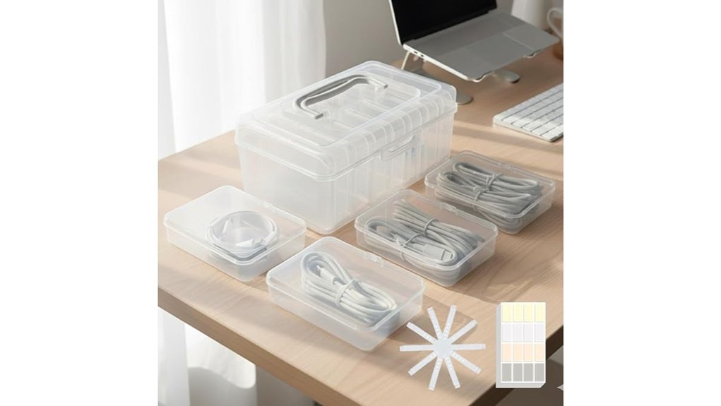 Compact Cable Organizers with Labeled Slots (No Tangles) 2 portable 7 clear cord box