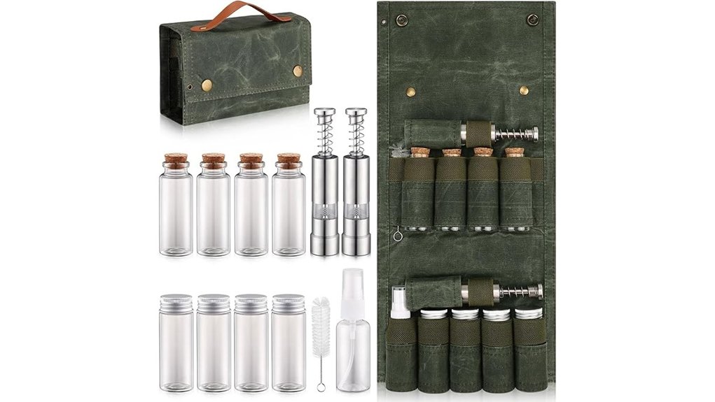Compact Spice Containers For Travel Cooking—Leak-Proof 13 portable eight jar spice bag