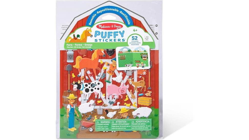 Reusable Sticker Books Toddlers Love for Creative Fun 10 puffy farm sticker set
