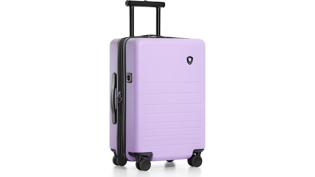 purple 21 inch spinning suitcase