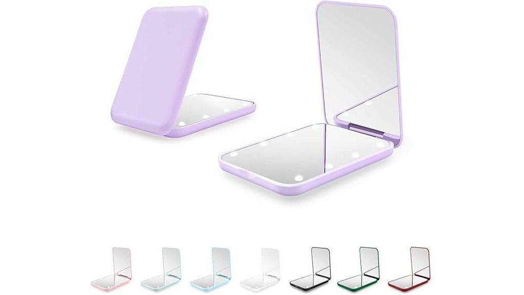 Compact Mirror with LED Ring (Pocket) for On-the-Go Glow 12 purple led pocket mirror