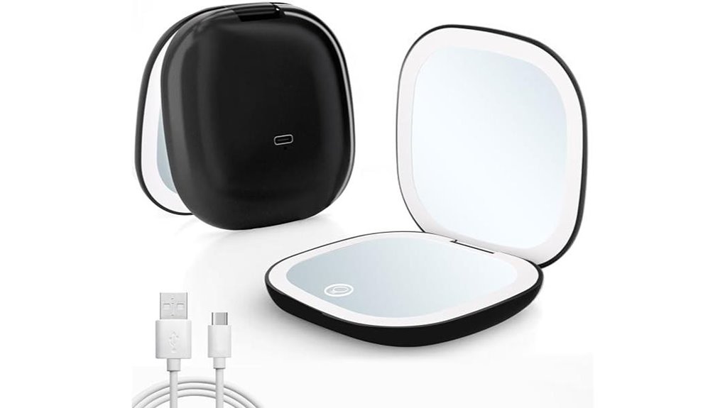 Compact Mirror with LED Ring (Pocket) for On-the-Go Glow 11 rechargeable 1x 10x makeup mirror