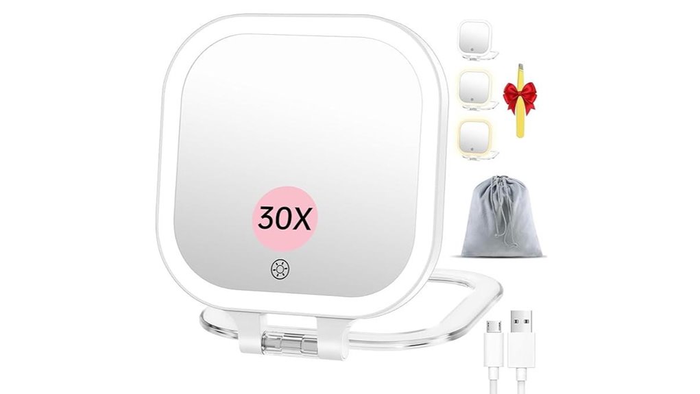 Must-Have Travel Contact Lens Mirrors: Magnify & Light Up 12 rechargeable 30x 3 color mirror