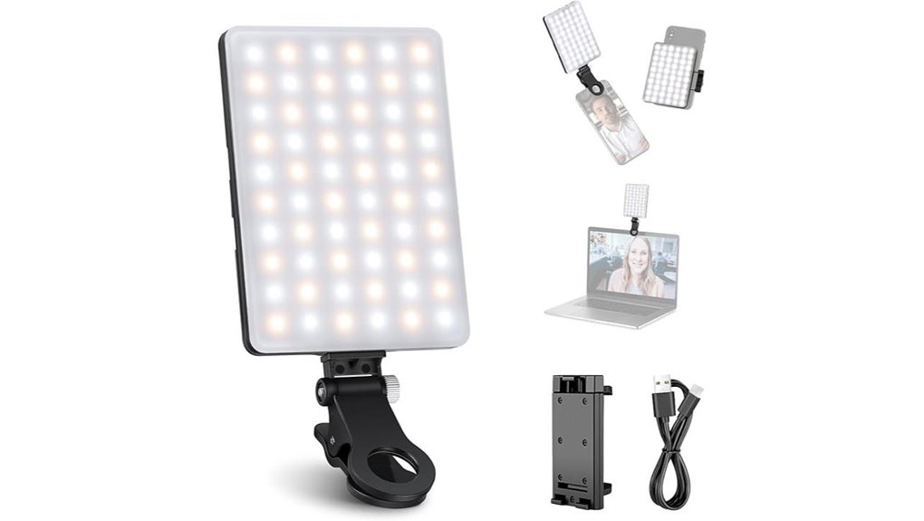 Best Portable Light Panels for Travel Video Calls (Clip-On) 7 rechargeable 60 led selfie light