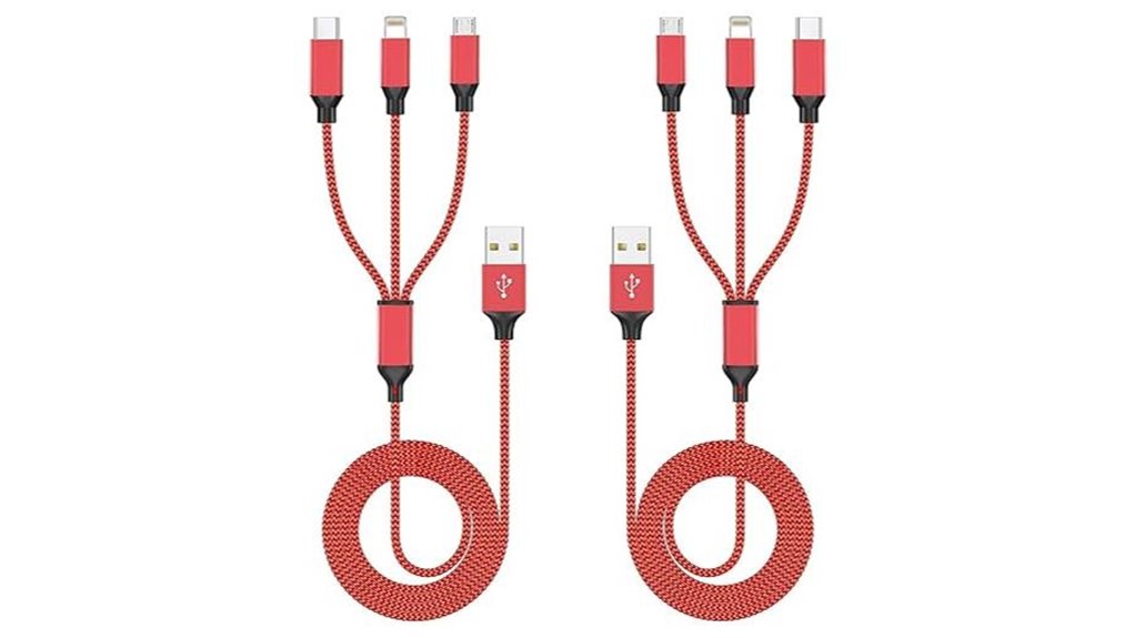 Braided Travel Cables (Reinforced Ends) For On‑The‑Go Power 10 red 3 in 1 braided pack