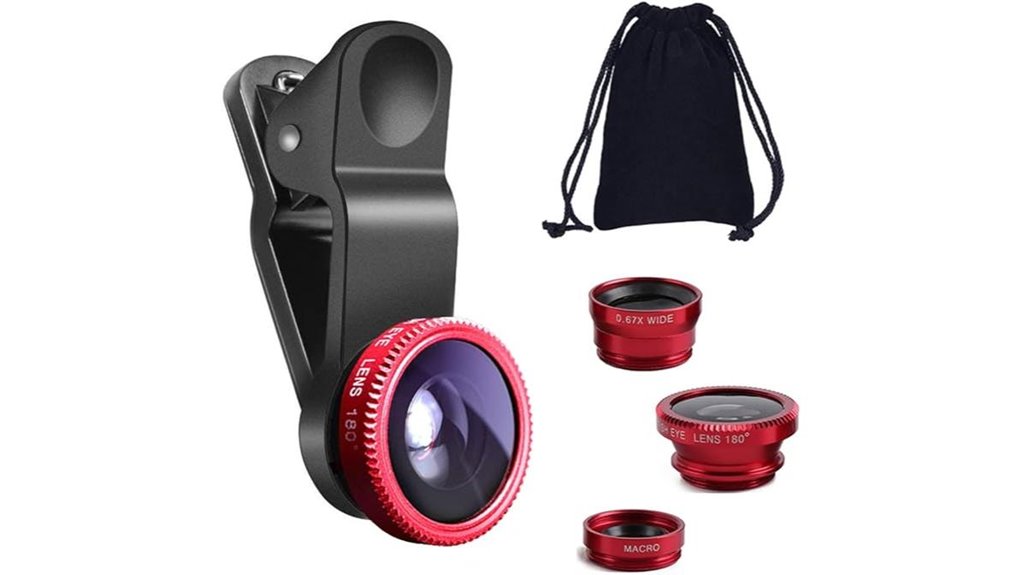 Smartphone Lens Attachments (Wide Angle & Macro) Vision 11 red 3 in 1 fish macro