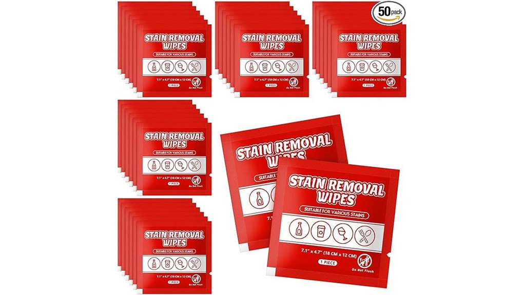 Travel Stain Remover Wipes: On-the-Go Stain Solvers 6 red 50 pack wet wipes