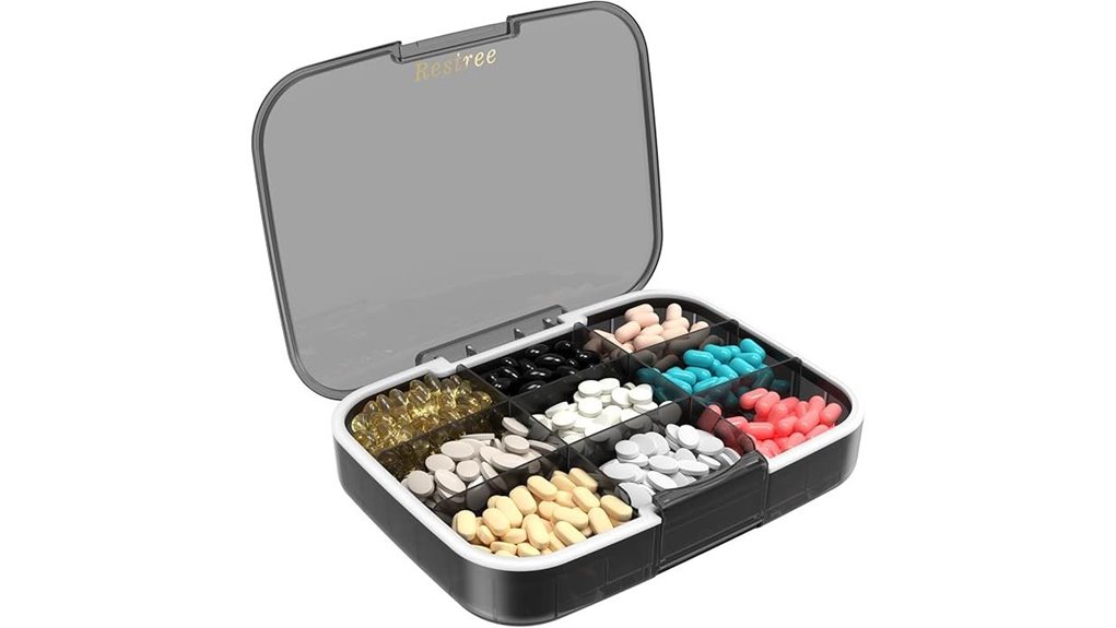 restree 9 compartment waterproof pillbox