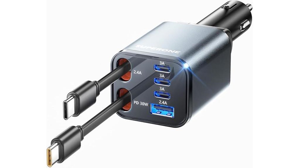 Compact Dual USB‑C Car Chargers Keep Your Devices Powered 2 retractable 6 port usb c charger