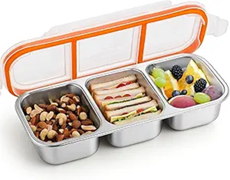 reusable 3 compartment steel snacks