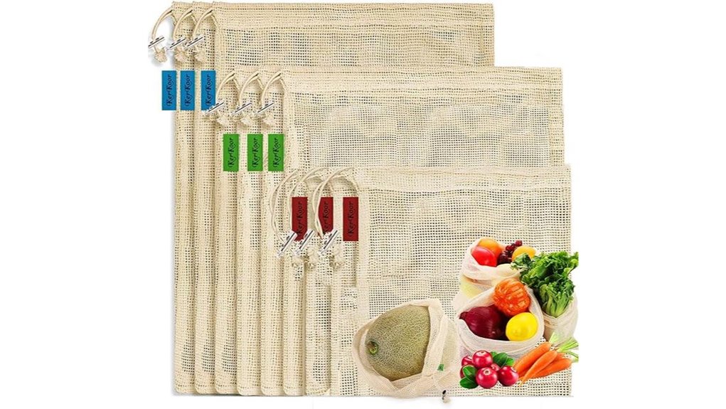 Reusable Produce Bags for Travel Apartments (Light Mesh) 6 reusable 9 pack eco friendly mesh