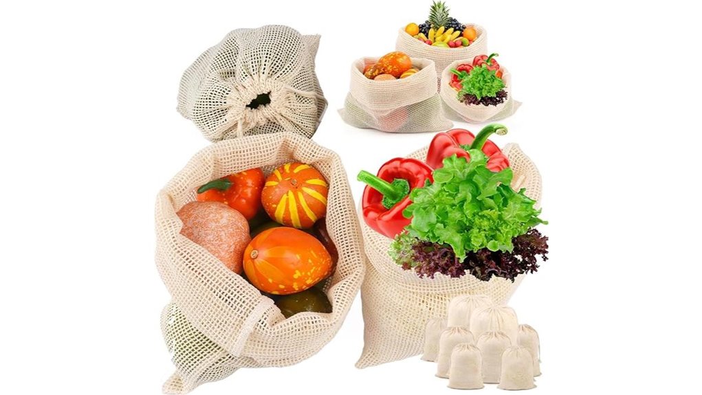 Reusable Produce Bags for Travel Apartments (Light Mesh) 7 reusable cotton mesh bags