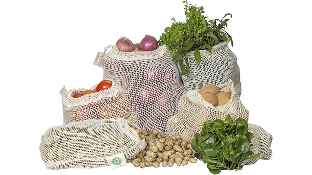 Reusable Produce Bags for Travel Apartments (Light Mesh) 10 reusable organic cotton mesh set