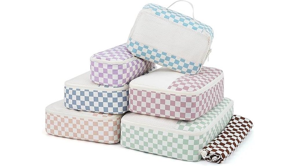 seven checkered packing cubes