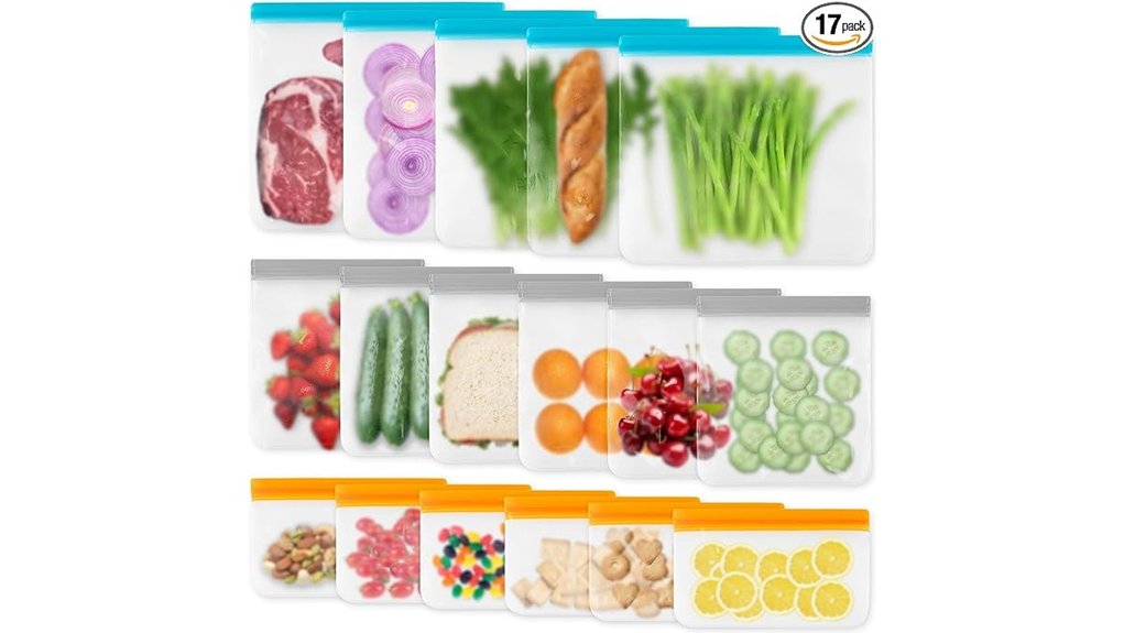 seventeen silicone freezer bags
