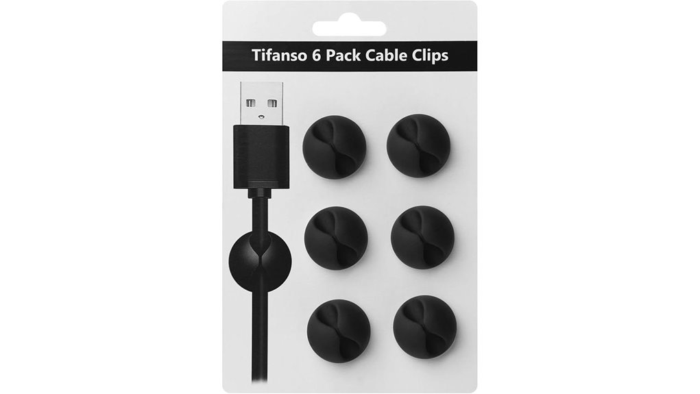 six clip black cable organizer