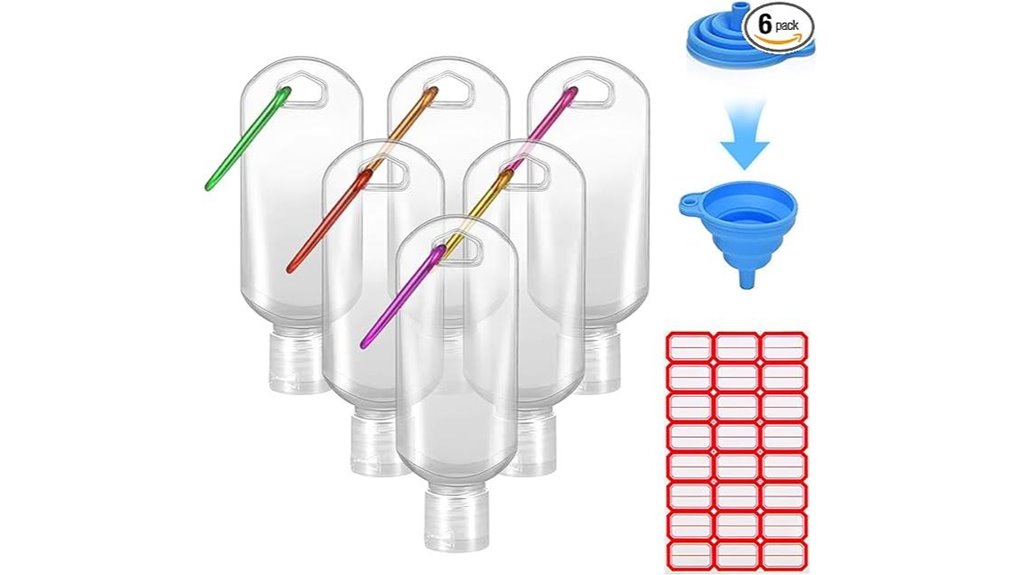 Refillable Hand Sanitizer Bottles (Clip-On Styles) for Travel 13 six leakproof keychain bottles