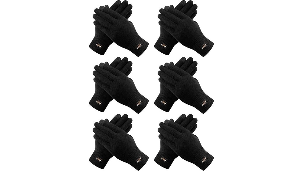 six pair winter gloves